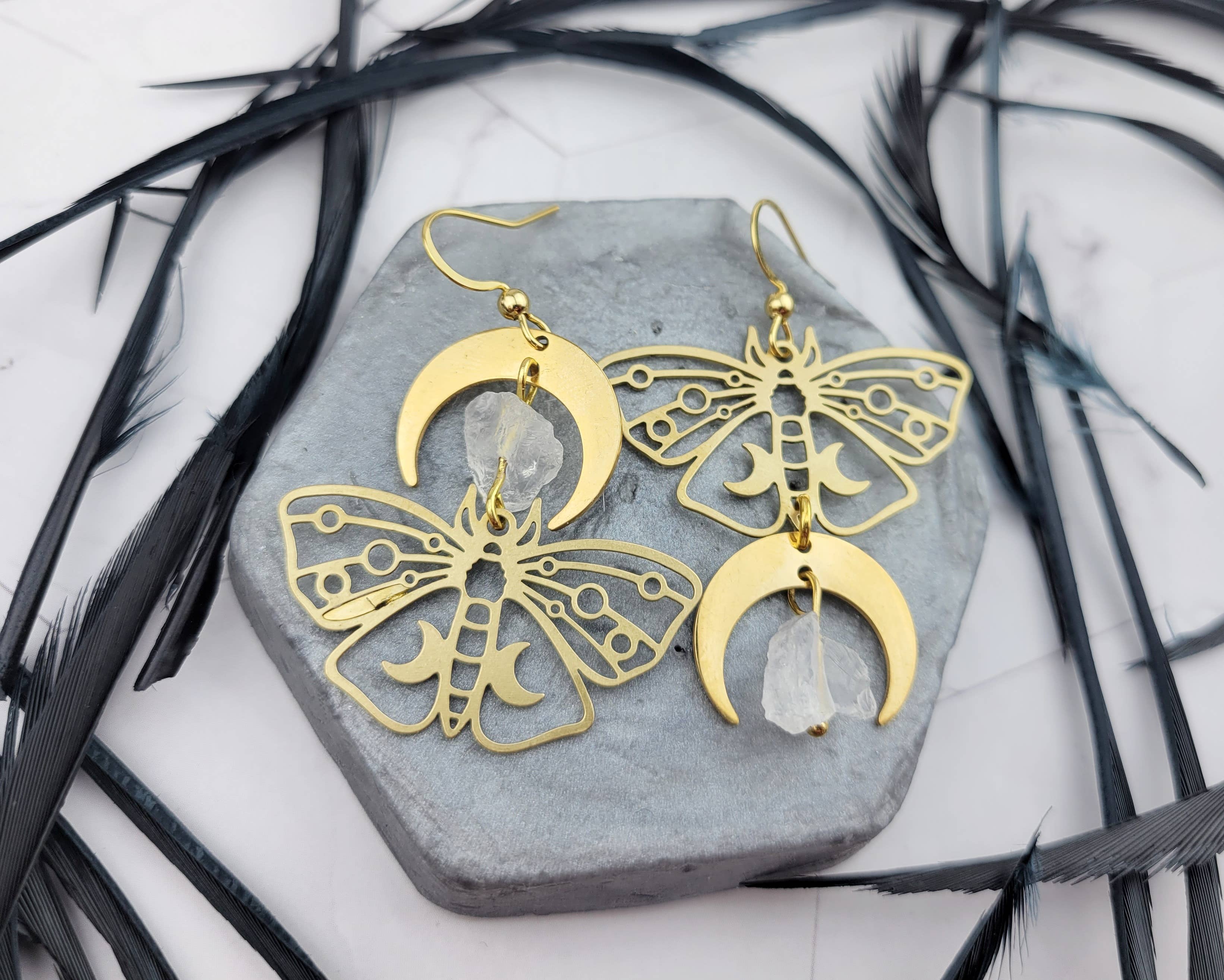 WonderLight Jewelry – wholesale Dangle earrings – Asymmetrical Moth Moon Earrings - Moth / Change5