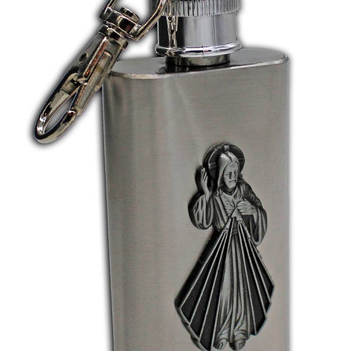 Oremus Mercy – Großhandel Reiseflasche/-behälter – Heiliges Wasserfläschchen der Göttlichen Barmherzigkeit SS mit Schlüsselanhänger 2 oz