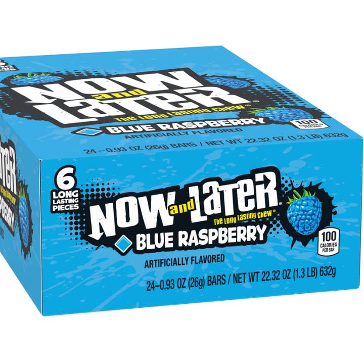 Snacky Candy - Wholesale Hard Candy - Now & Later Chews Blue Raspberry 0.9 oz 24 count0
