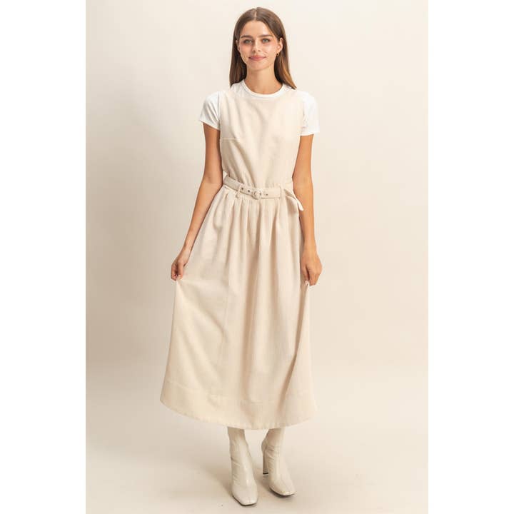 HYFVE - Wholesale Dress - Women's - Sleeveless Corduroy Apron Belted Midi Dress12