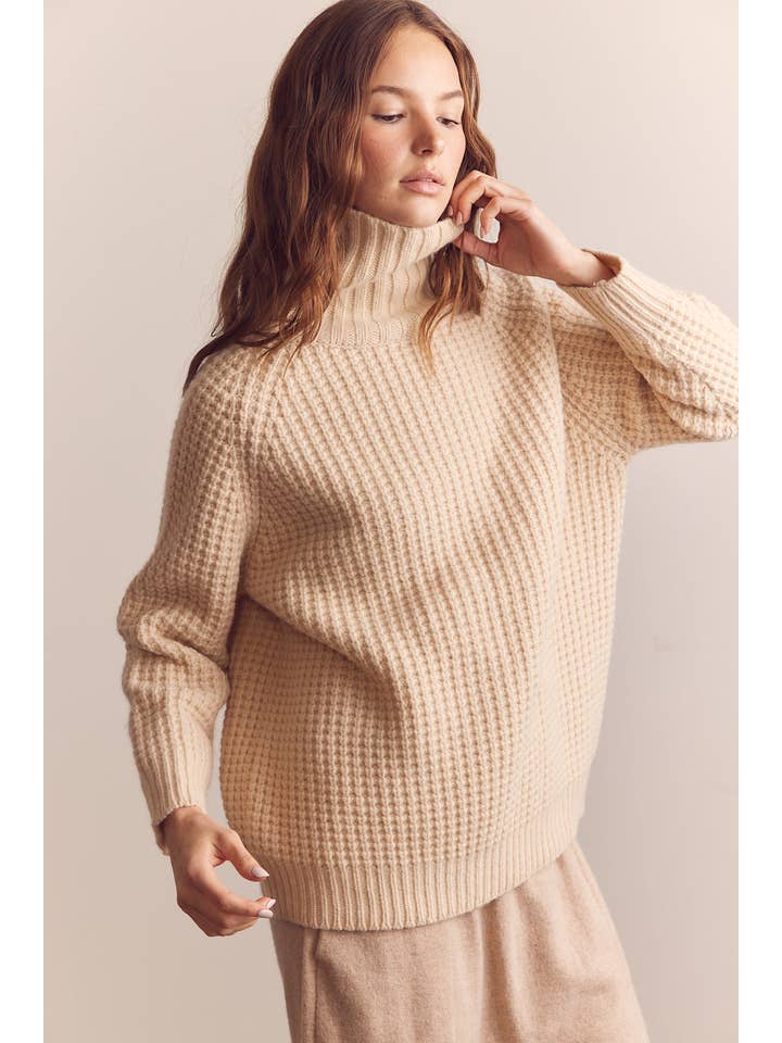 Crema Jersey tipo gofre de lana con cuello alto de venta al por mayor en Faire3