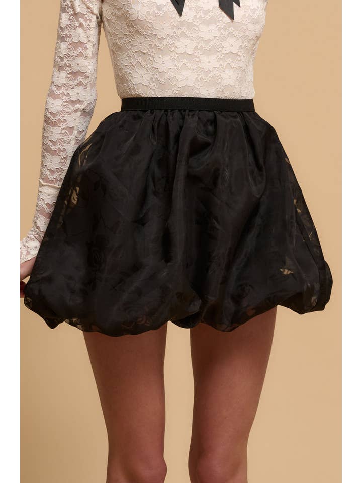 Black Floral Burnout Mesh Bubble Mini Skirt for wholesale on Faire