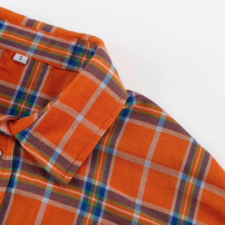 Orange plaid boyfriend Shirt Jacket overfit Shacket for wholesale on Faire11