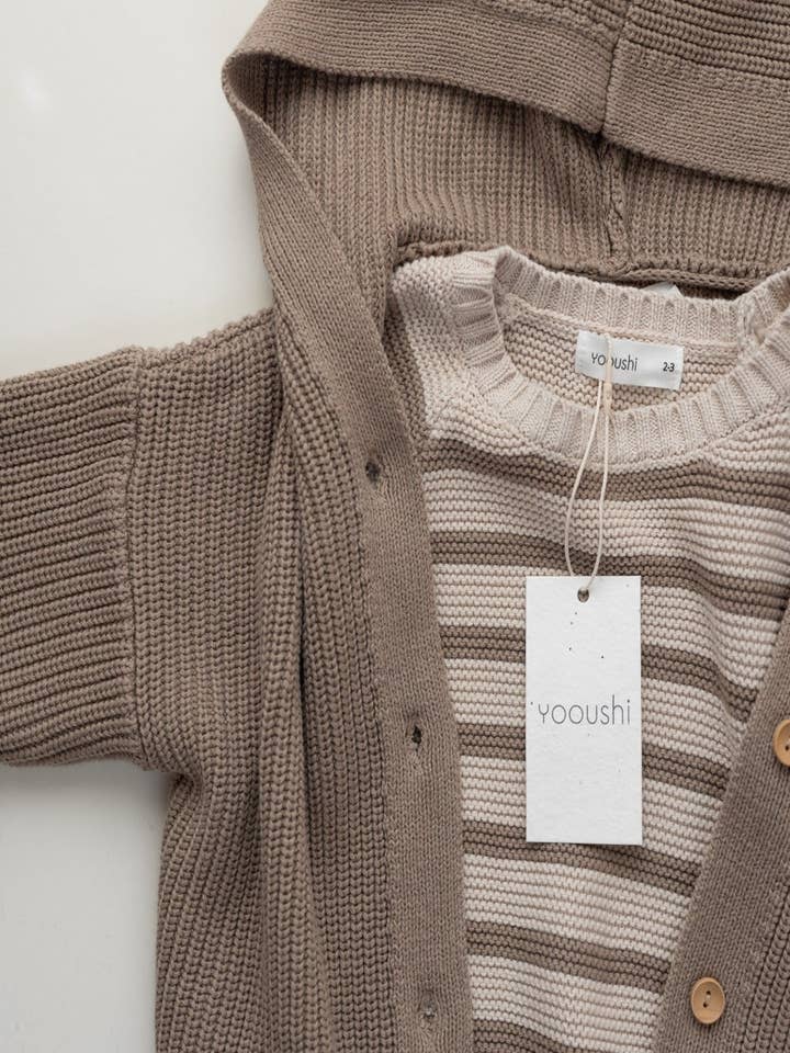 Yooushi - Wholesale Cardigan - Baby - Chocolate Chip Hooded Knit Cardigan4