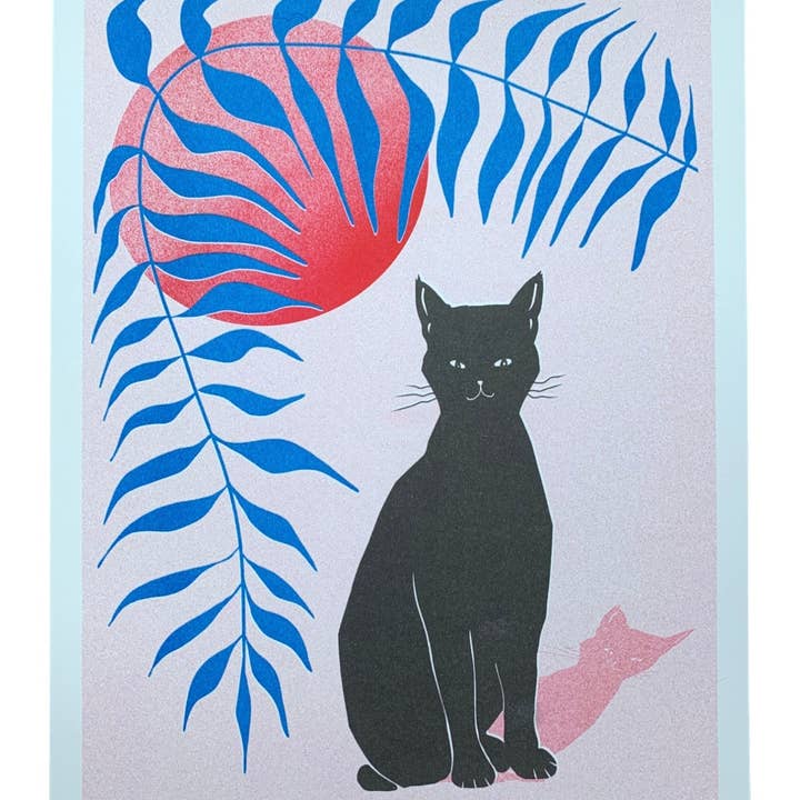 Risograph Print - Zwarte kat 8,5x11 of 11x17" voor wholesale door StitchPrism