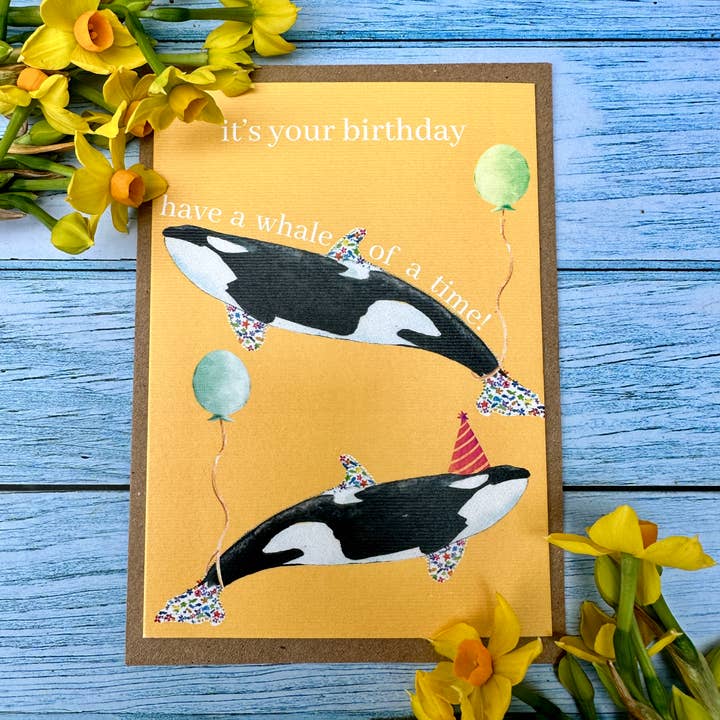 Jen Winnett Eco Artist - Wholesale Birthday Card - Birthday Whale | Orca Eco Friendly Card Cute Colourful Sea1