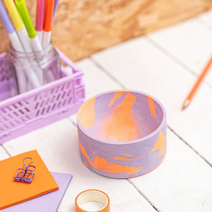 Neon Jesmonite curved bowl for wholesale by Nine Angels