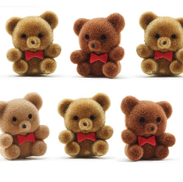 Factory Direct Craft – wholesale Decorative tabletop object – 1" Miniature Brown Flocked Teddy Bears (Bag of 3)3