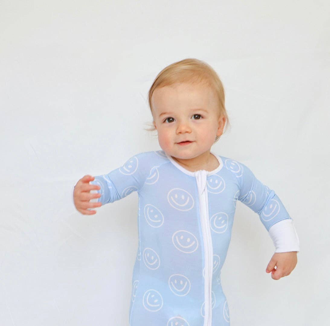 Sleepy Ducks - Wholesale Sleepsuit - Baby - Blue Smiley Bamboo Romper1