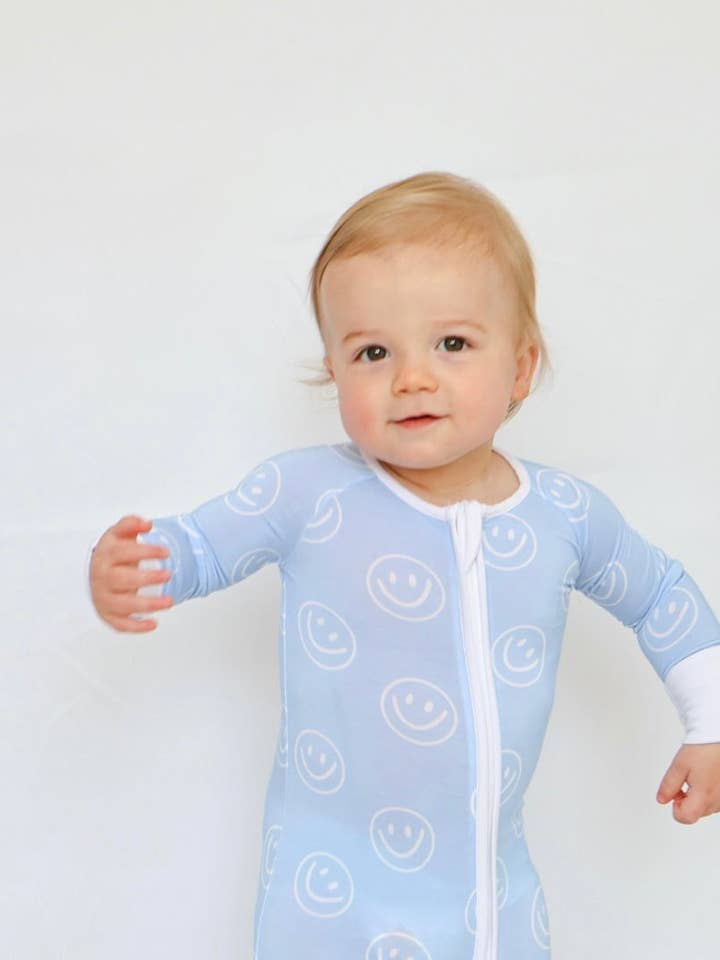 Sleepy Ducks - Wholesale Sleepsuit - Baby - Blue Smiley Bamboo Romper1