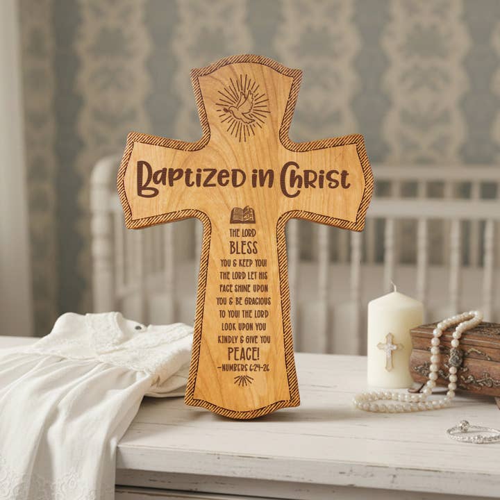 Firefly Wishes - Wholesale Wall Cross - Baptized in Christ Wood Wall Cross – Baptism Keepsake1