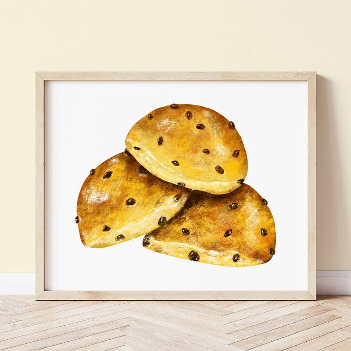 Cornish Saffraanbroodjes Britse Taarten Muurkunst Print voor wholesale door Sarah Whittle Illustration