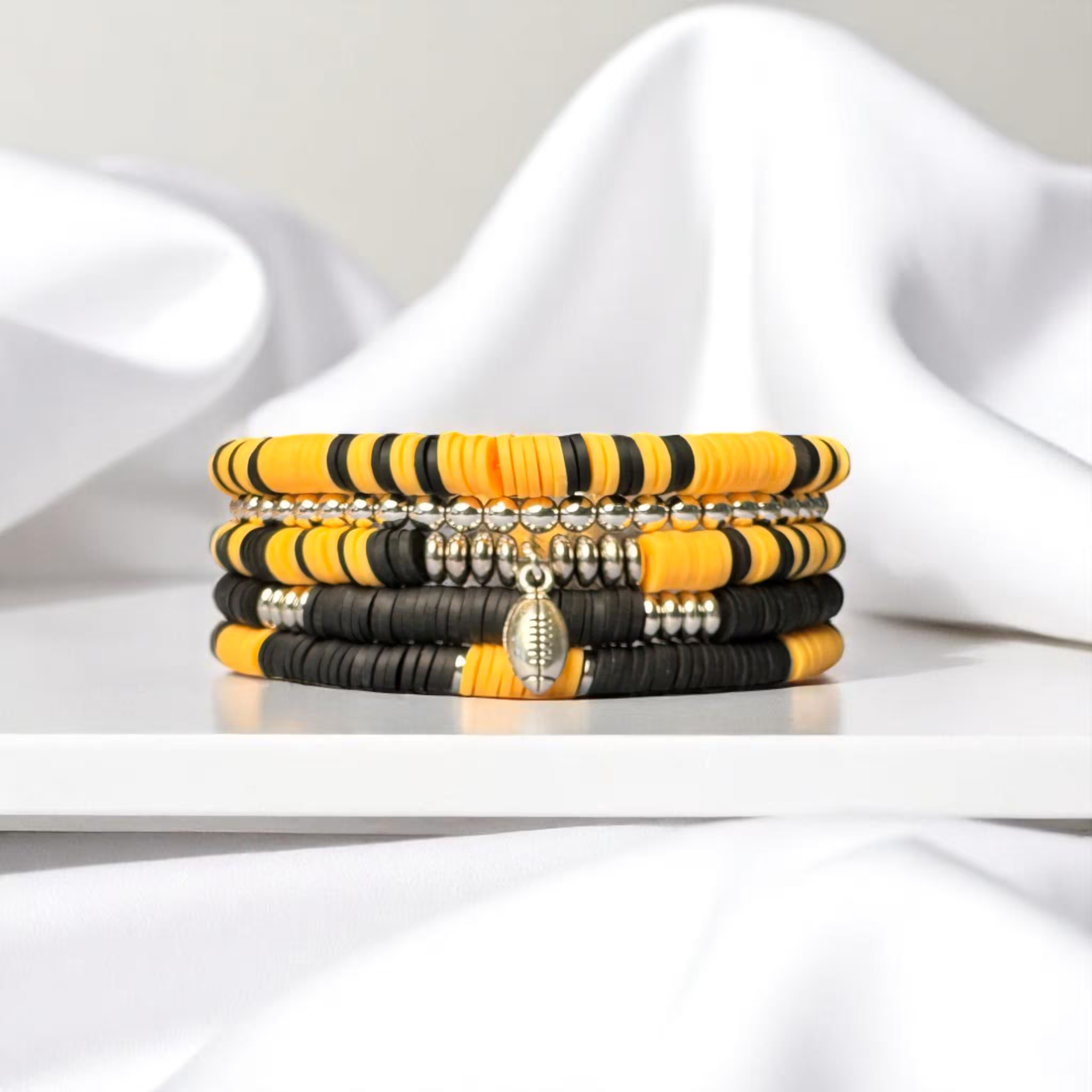 Fish Towne Designs, LLC - Wholesale Jewelry Set - Black and Gold Game Day Bracelet Stack0