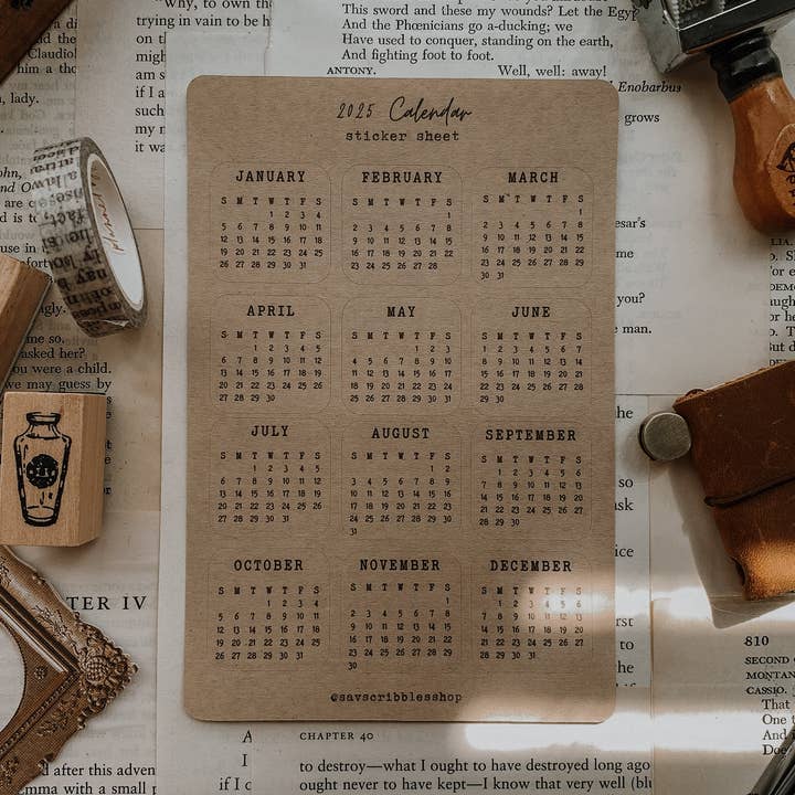2025 Calendar Sticker Sheet for wholesale by Savannah Scribbles Shop