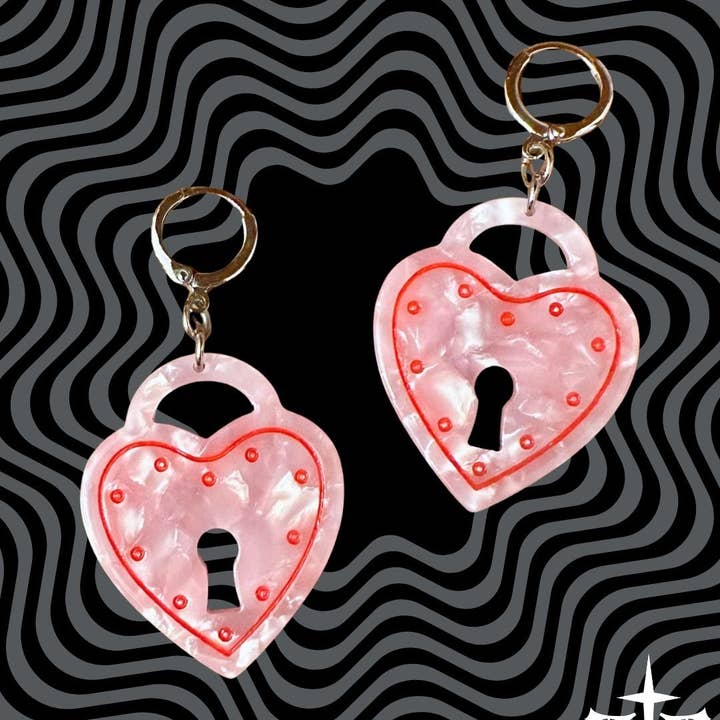 Foolish Fetish - Wholesale Dangle Earrings - All Locked Up Heart Padlock Earrings