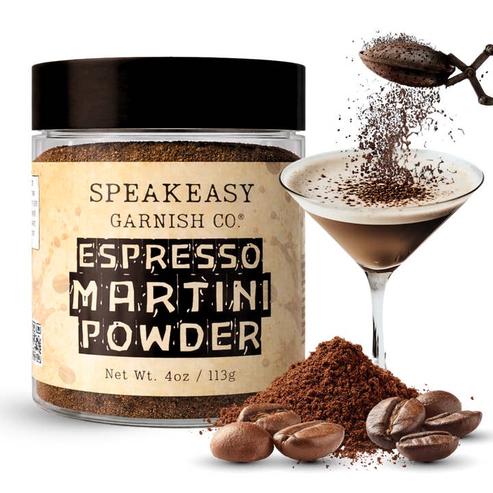 Speakeasy Garnish Co. Espresso Martini Powder – 4oz Jar for wholesale by Speakeasy Premium Craft Cocktail Garnishes