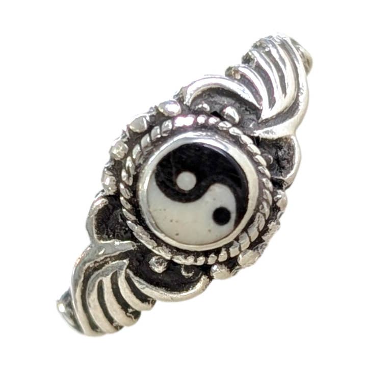 SALE Yak Bone Yin Yang Oxidized Sterling Silver Ring for wholesale by Saraswati Imports