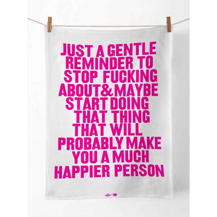 Brainbox Candy - Wholesale Tea Towel - Funny Gift - Gentle Reminder Pink Real Hackney Dave TeaTowel