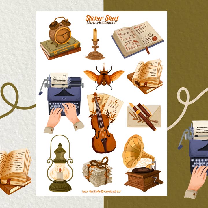 Mørk Academia 2 Sticker Sheet - Bullet Journal for engroshandel hos Split Moon Studios
