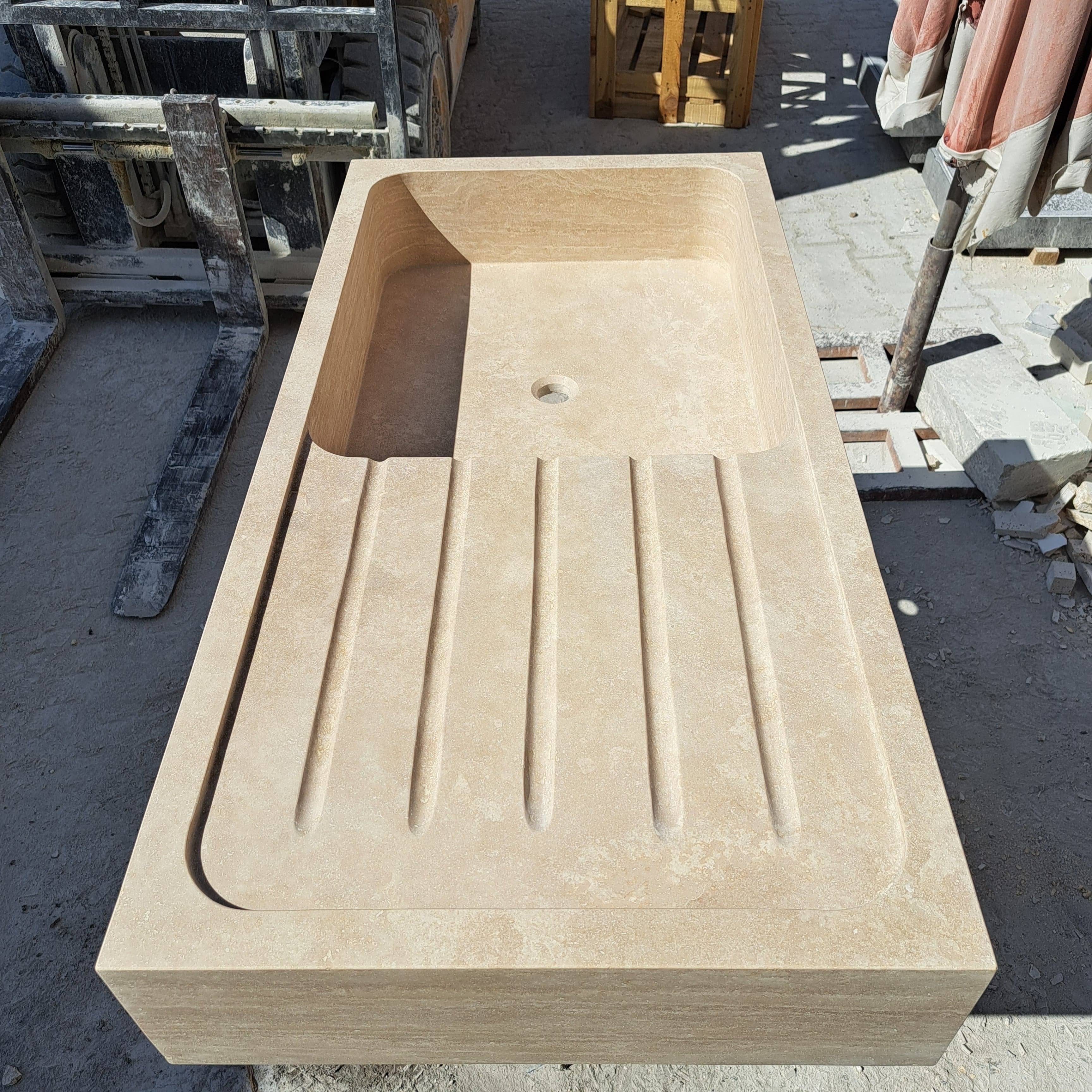 Arbon Marble - Wholesale Kitchen Appliance - Marble Kitchen Sink, Custom Stone Sink with Drainboard for Kitchen Countertop, Customizable 1 or 2 Compartment Sink6