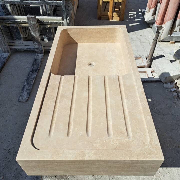 Arbon Marble - Wholesale Kitchen Appliance - Marble Kitchen Sink, Custom Stone Sink with Drainboard for Kitchen Countertop, Customizable 1 or 2 Compartment Sink6