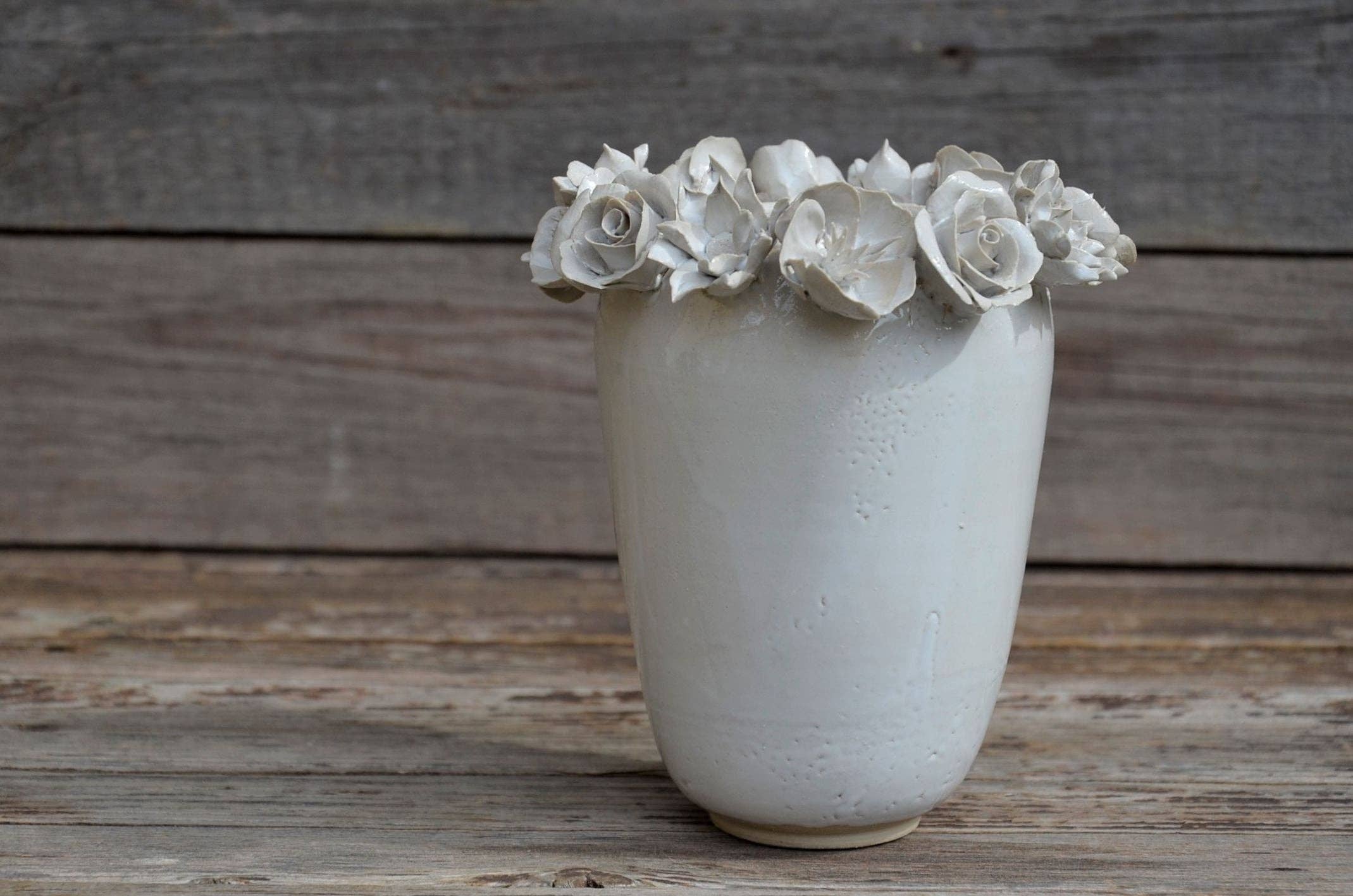 L'Officina - Wholesale Vase - Mixed flowers - White stoneware vase