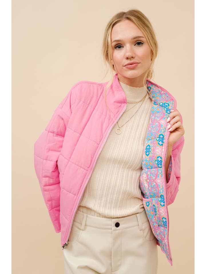 ROSA BLAU Blue B Wende-Steppjacke aus Rayon Challis mit floralem Muster für den Großhandel auf Faire7