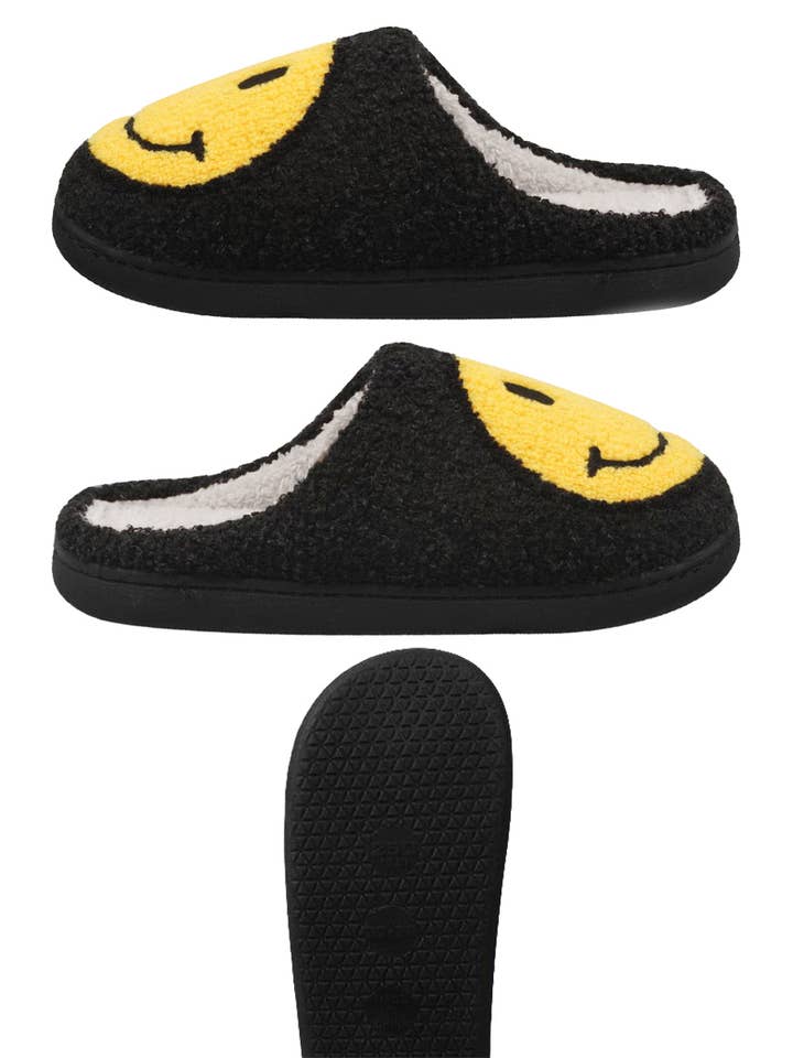 Cap Zone – Engroshandel Slippers - Dame – Smiley Frotté Fuzzy Sherpa Fleece Tøfler