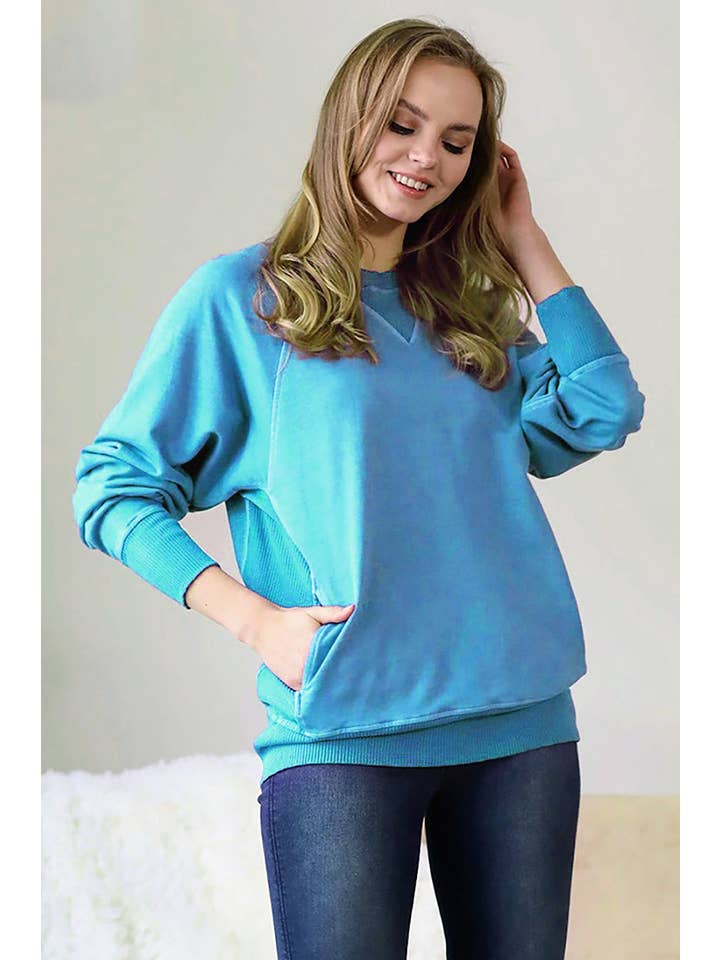 42POPS - Wholesale Sweatshirt - Women's - `.Washed French Terry Pullover With Side Pockets103