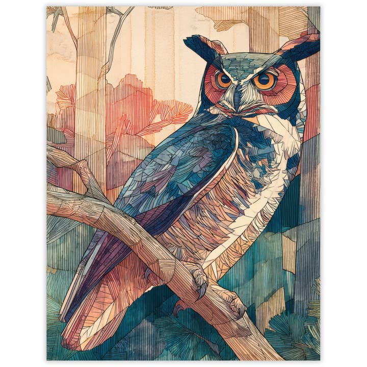 Grand-duc d'Amérique - Carte de correspondance recyclée pour les amoureux des oiseaux pour la vente par Waterknot