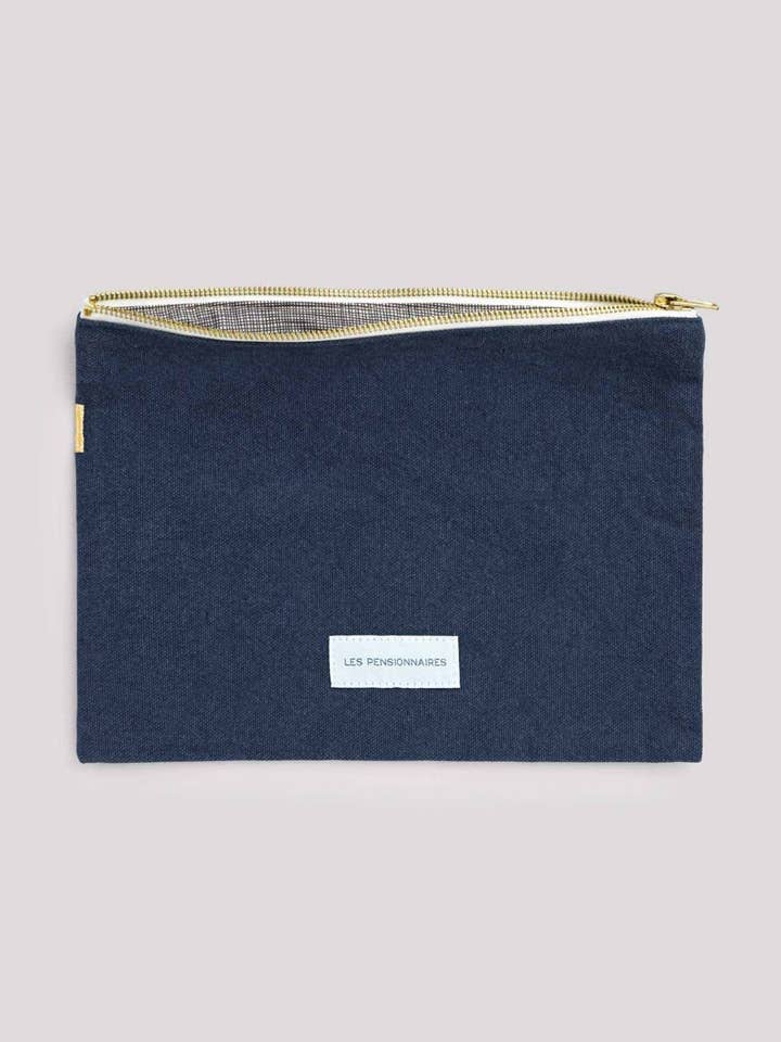 Große Tasche aus Bio-Baumwollstoff in Sturmblau für den Großhandel von Les Pensionnaires