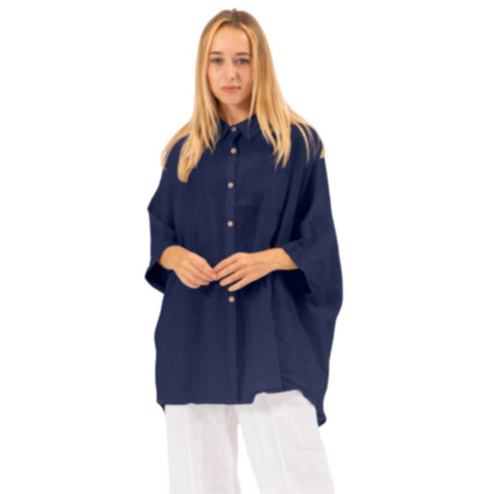 6389 Navy Vera May Italian Linen One Size Top for wholesale by VeraMay