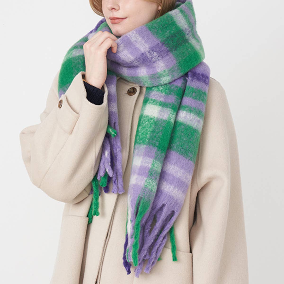 ACCITY - Wholesale Scarf - Women's - French Retro Plaid Scarf - Winter Tassel Wrap_CWASC03276