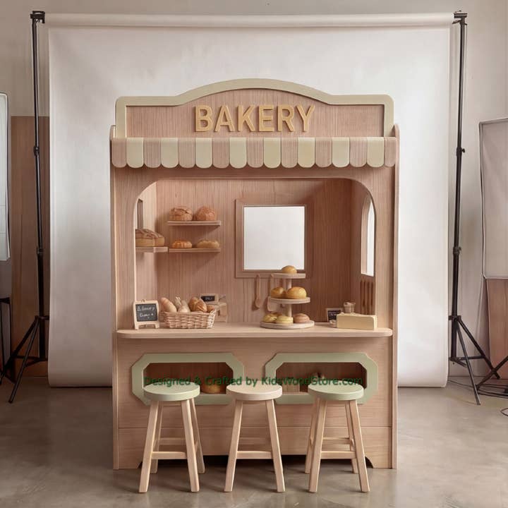Wooden Bakery Playhouse + Furnitures for Kids | Personalized 20+ Themes | All-Inclusive Turnkey Project for wholesale by Kids Wood Store U.S. / EU.