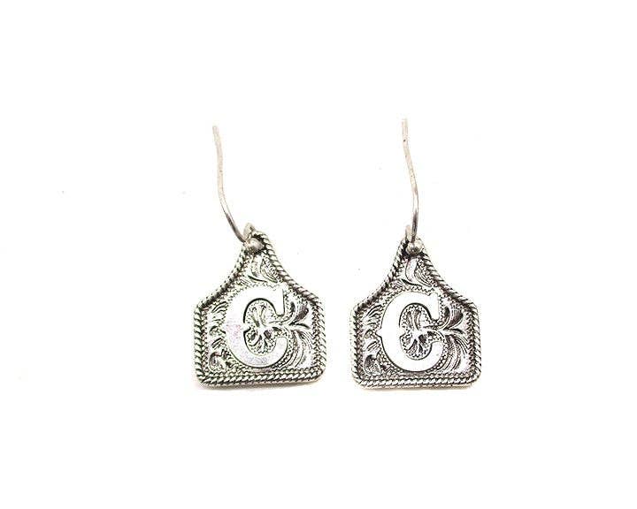 Snowing West - Wholesale Dangle Earrings - WESTERN ETCHED CATTLE TAG INITIAL EARRINGS2