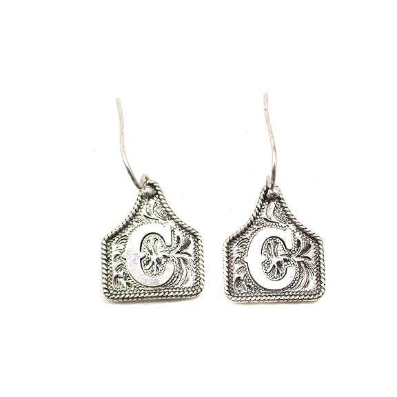 Snowing West - Wholesale Dangle Earrings - WESTERN ETCHED CATTLE TAG INITIAL EARRINGS2