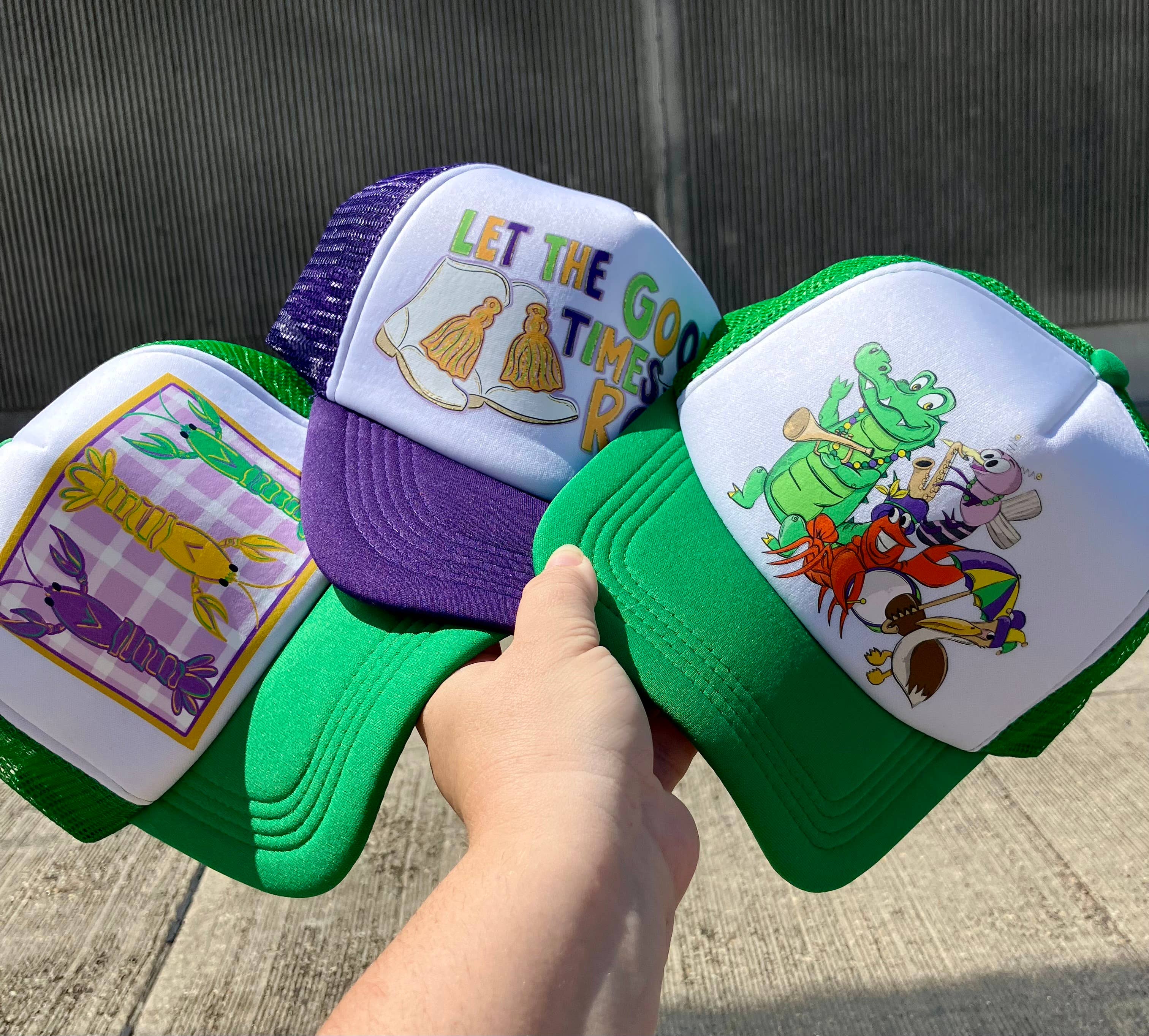 on the Bayou - Wholesale Trucker Hat - Women's - Mardi Gras let the good times roll marching boot trucker hat3