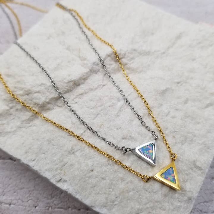 Titanium Steel Shiny Triangle Necklace for wholesale by Treasure Wholesale