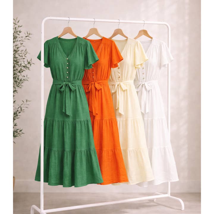 PAPAYA GLOW GAUZE MIDI-JURK MET AFWERKDETAILS voor wholesale door Winslow Collection