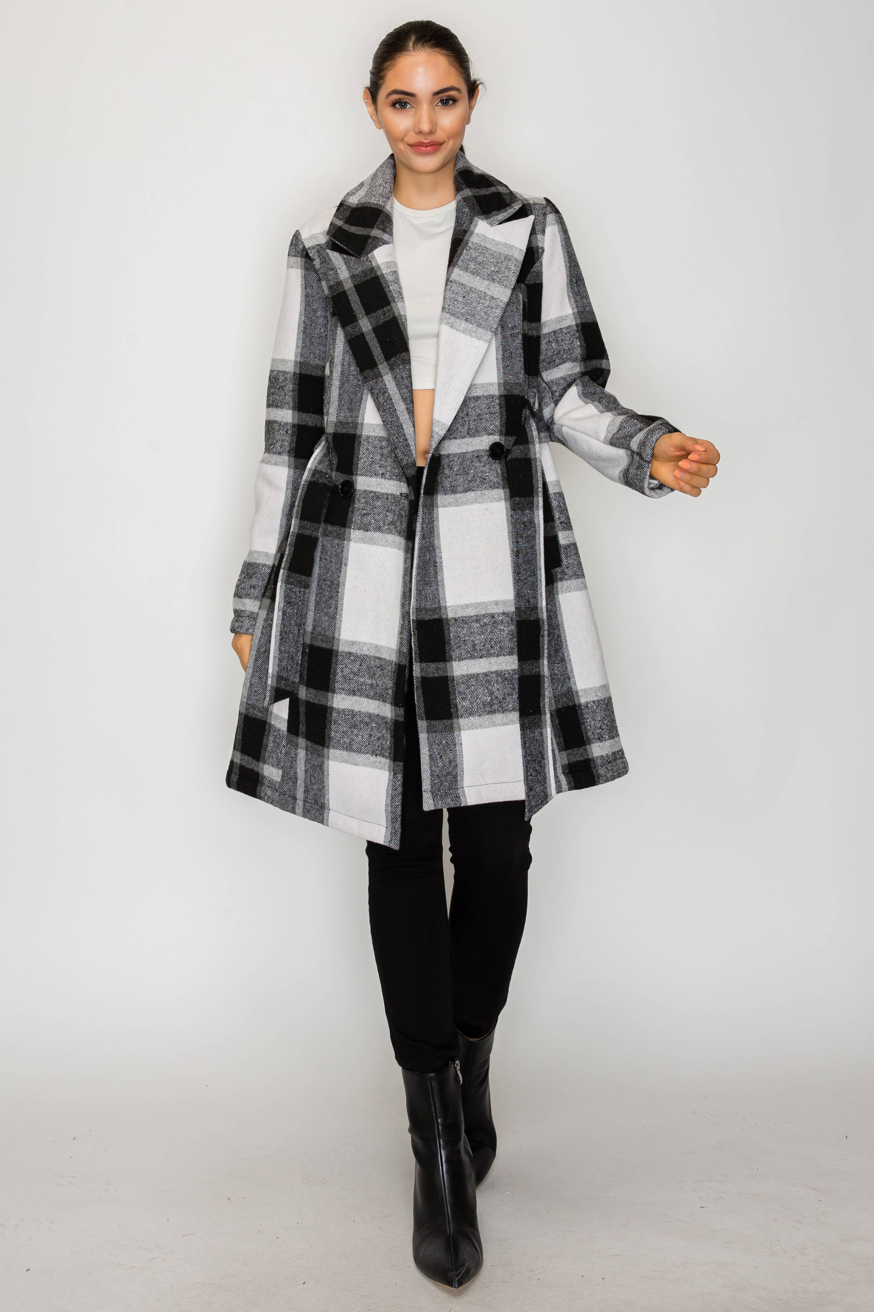 PATRONCITO USA INTERNATIONAL, INC - Wholesale Coat - Women's - Women's Long Coat Plaid Jacket with belt (LJ400)18