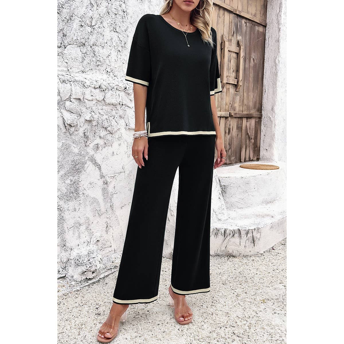 Supreme Fashion - Wholesale Top & Pant Set (NOT Loungewear) - Women's - Two Pieces Outfits Knit Short Sleeve Wide Leg Lounge Sets14