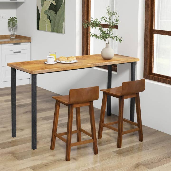 24.5 Inch Counter Height Farmhouse Wooden Bar Stool Set Of 2 With Brown Footrest And Low Back for wholesale on Faire9