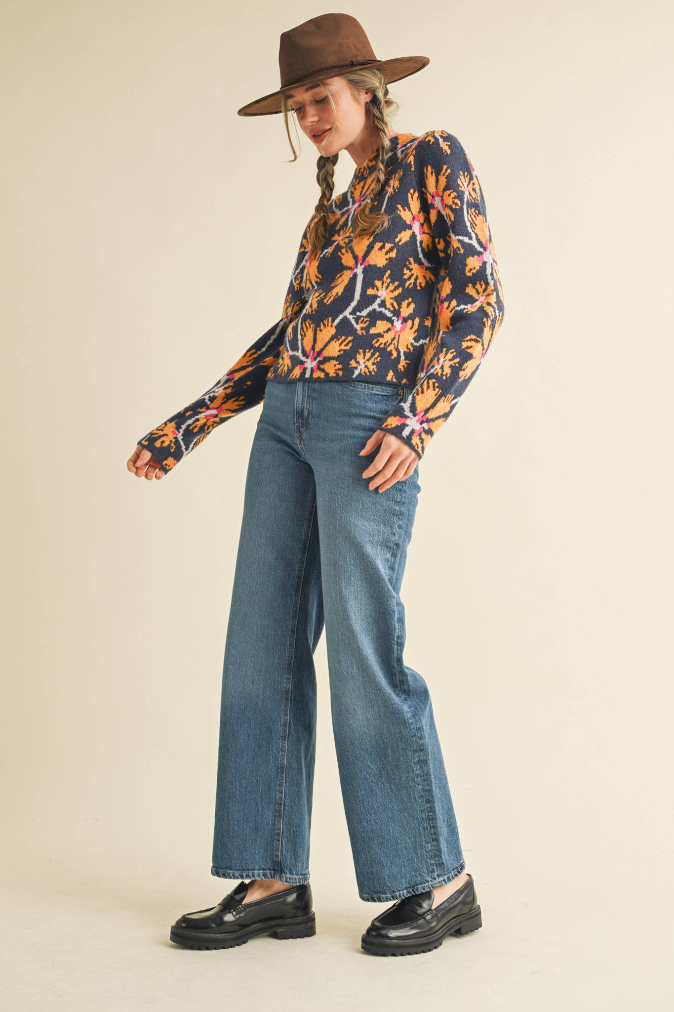 &MERCI - Wholesale Knit Sweater - Women's - FLORAL MOCK NECK SWEATER MSW1110131