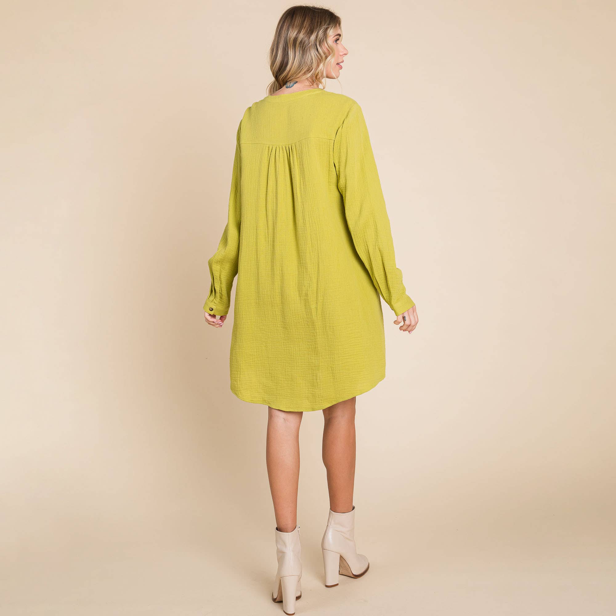 ROLYPOLY - Vente Robe – femme - Robe tunique en coton double gaze manches longues style henley21