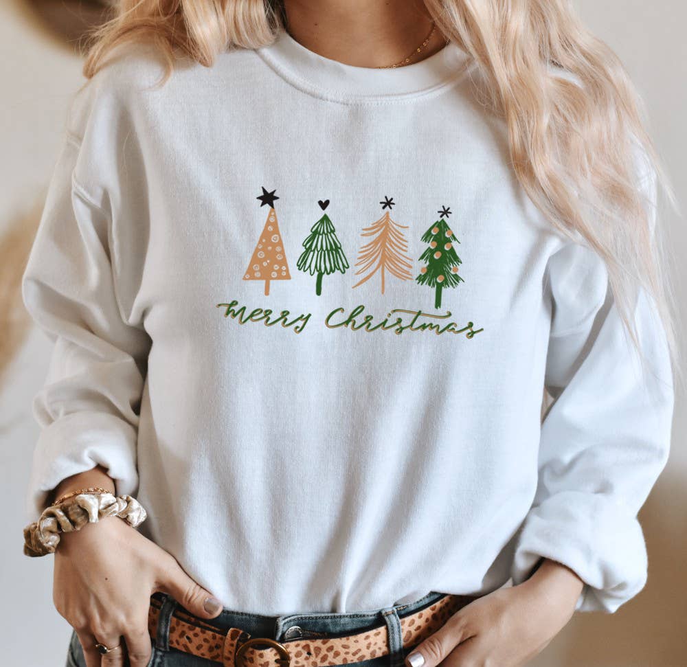 Shamaim – wholesale Sweatshirt med tryck - Dam – GOD JUL med 4 träd Grafisk Unisex fleece tröja1