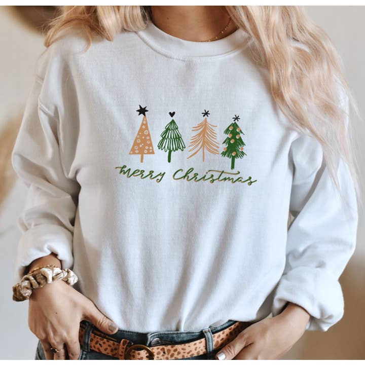 Shamaim – wholesale Sweatshirt med tryck - Dam – GOD JUL med 4 träd Grafisk Unisex fleece tröja1