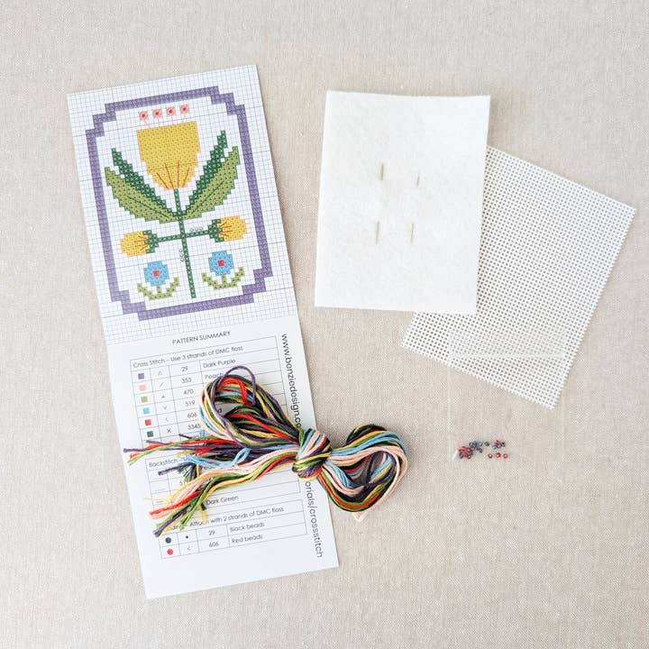 Benzie Design - Wholesale DIY Craft Kit - Framed Florals Tulip Cross Stitch Kit1