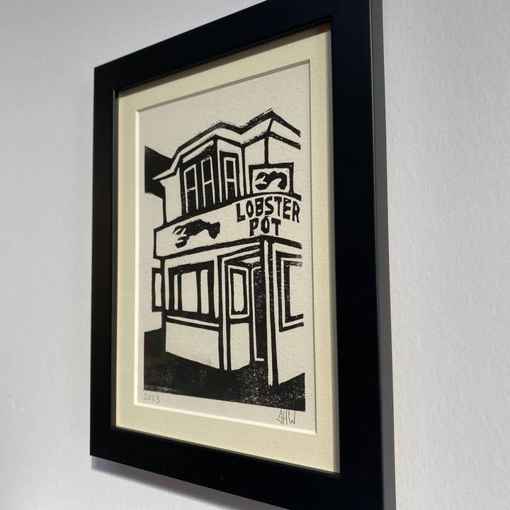 Art of Stephen Wells - Vente Affiche d'art - Linogravure encadrée du restaurant Provincetown Lobster Pot 1
