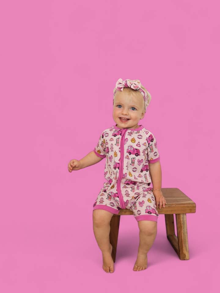 Dream Big Little Co. – wholesale Jumpsuit – Baby – BLAZING BOWS AND HYDRANTS DREAM SHORTIE3