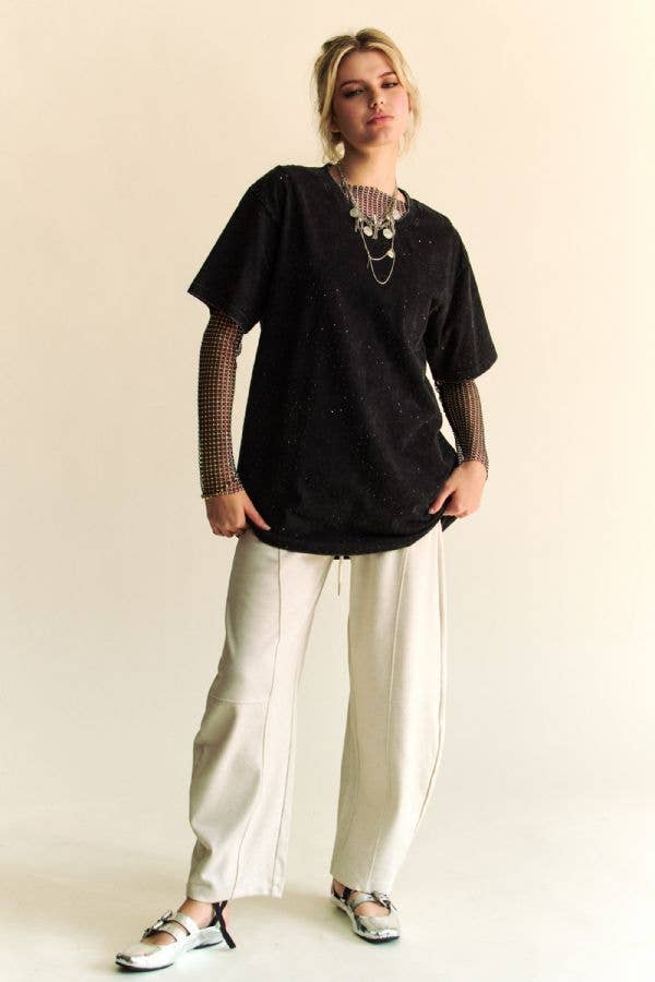 Davi & Dani – wholesale T-shirt (utan tryck) – Dam – GLITTER MÖNSTER KORTÄRMAD RUND HALS TOPP4